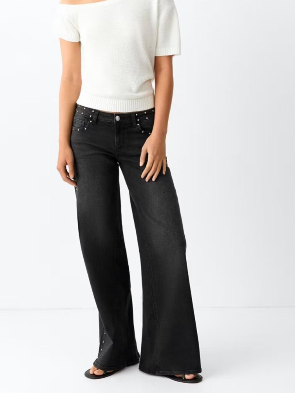 MANGO Wide-Leg Jeans with Stud Detail